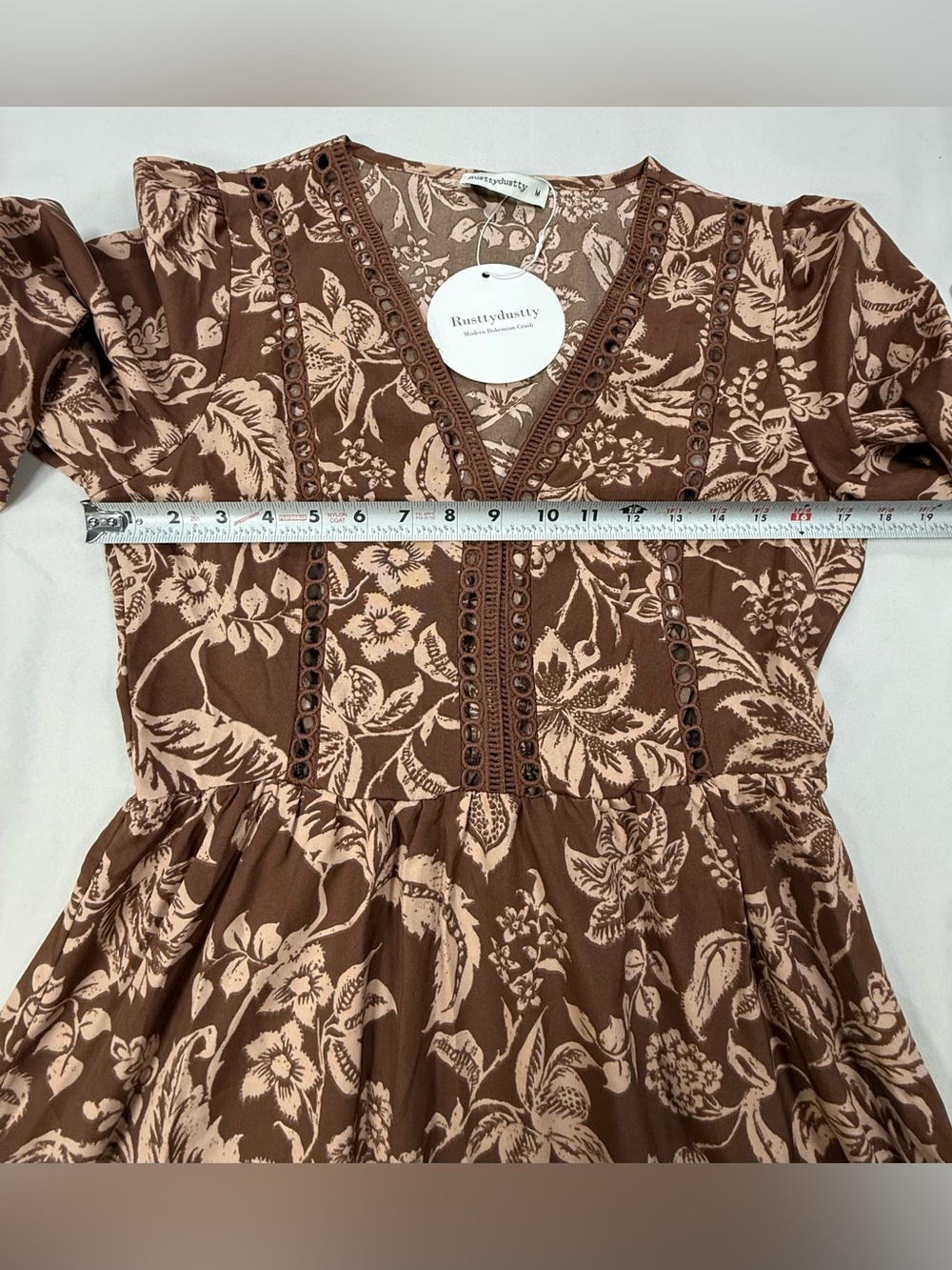 Boho Brown Floral Tiered Maxi Dress with Cream Print - Picture 9 of 14